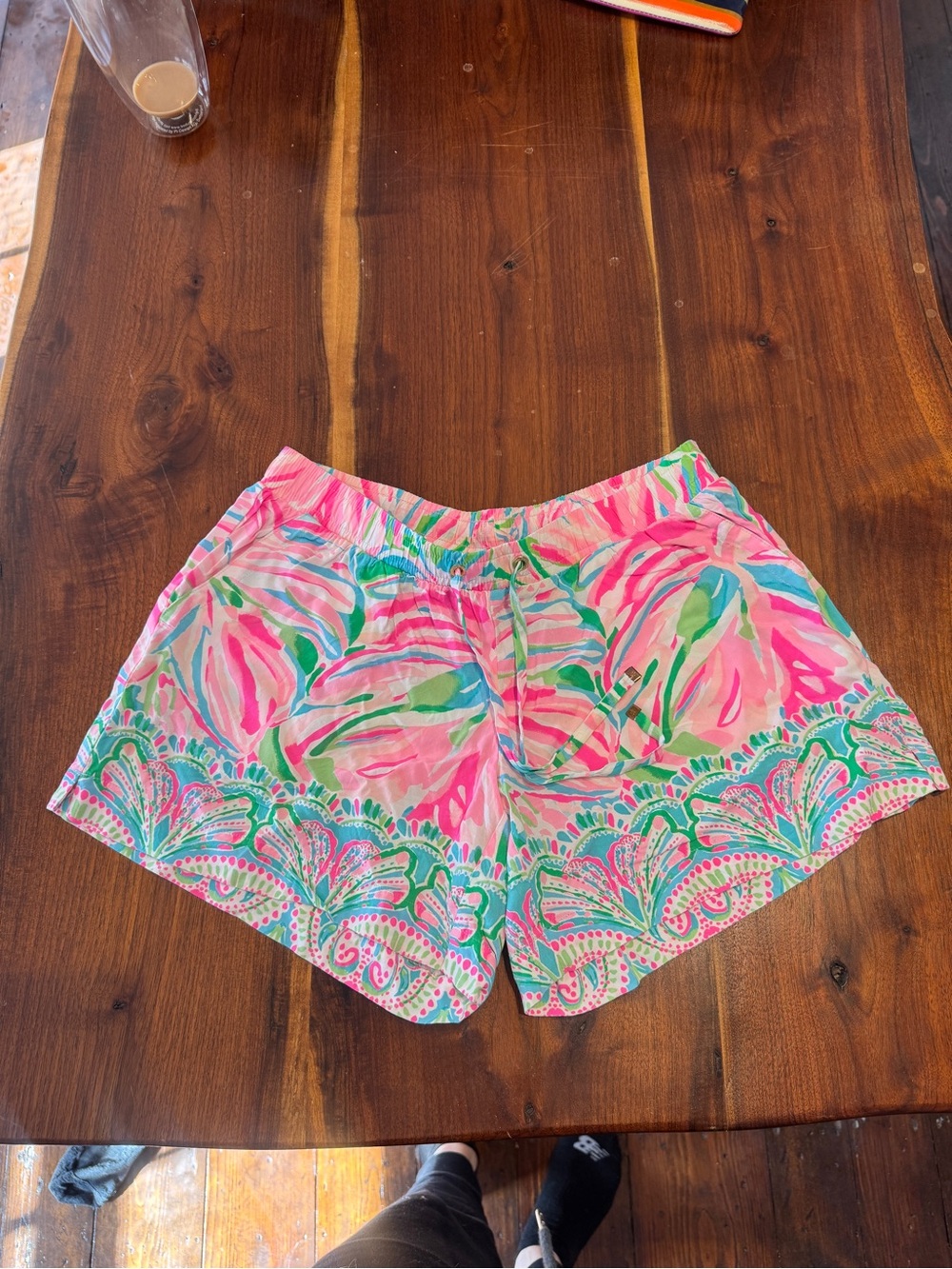 Lilly Pulitzer Pink and Green Printed Drawstring Shorts